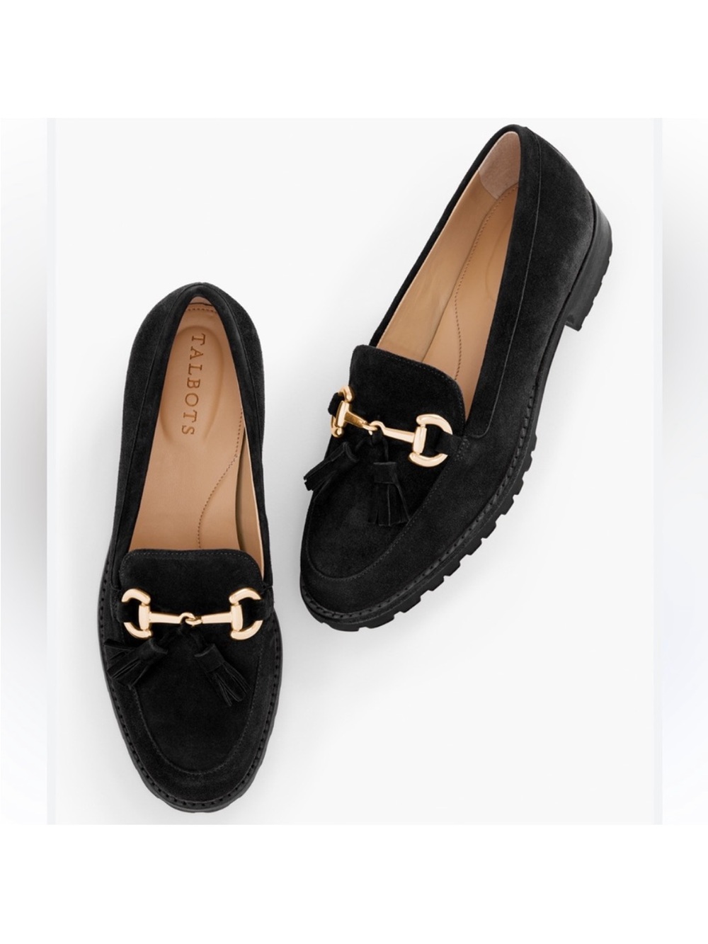 NWOT! Talbots Black Suede Horsebit Loafers. Size 10